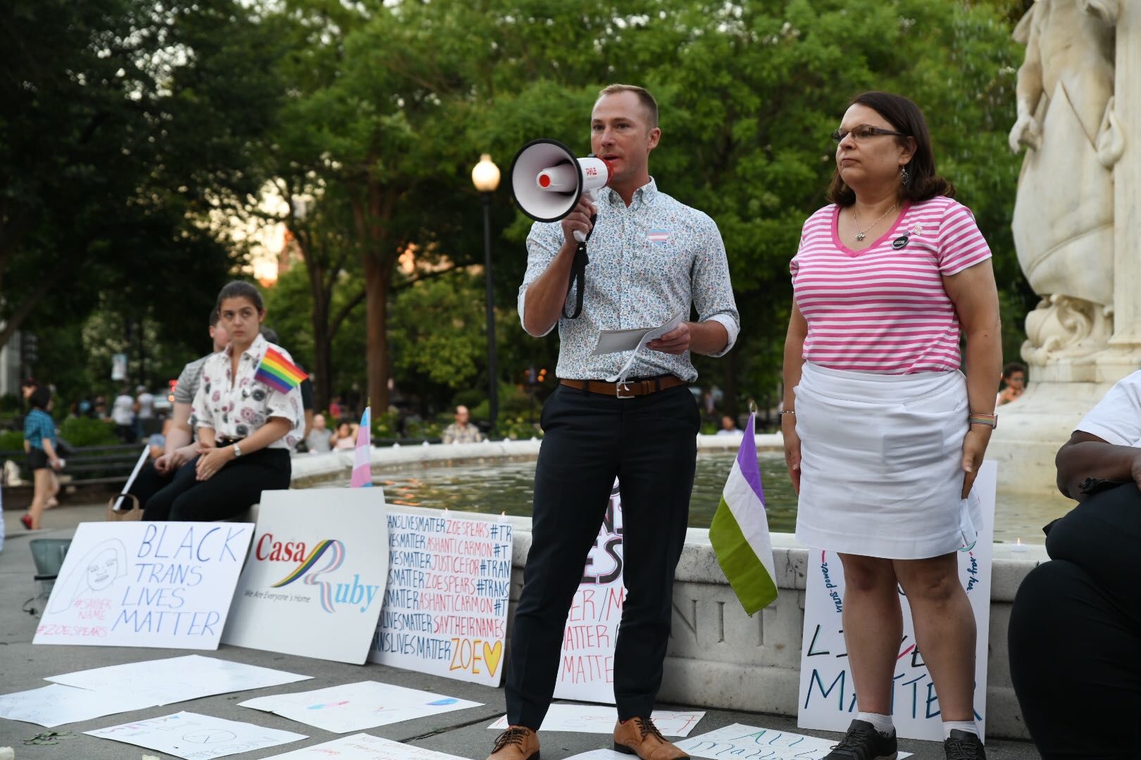 ANC Commissioner Randy Downs speaks during a vigil for victims of violence against the LGBTQ community. (WTOP/Alejandro Alvarez)
