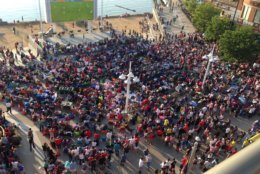Overhead view of a watch party at National Harbor, where the women's World Cup will be shown on the big movie screen. (Courtesy National Harbor)