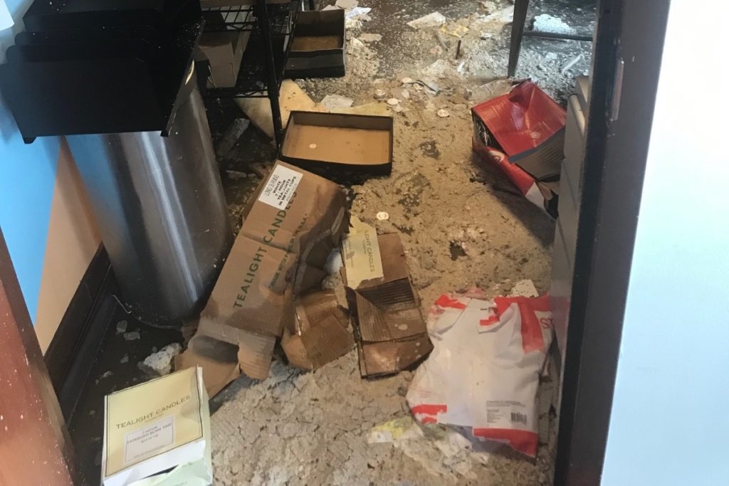 Damage from flooding inside a Spanish restaurant