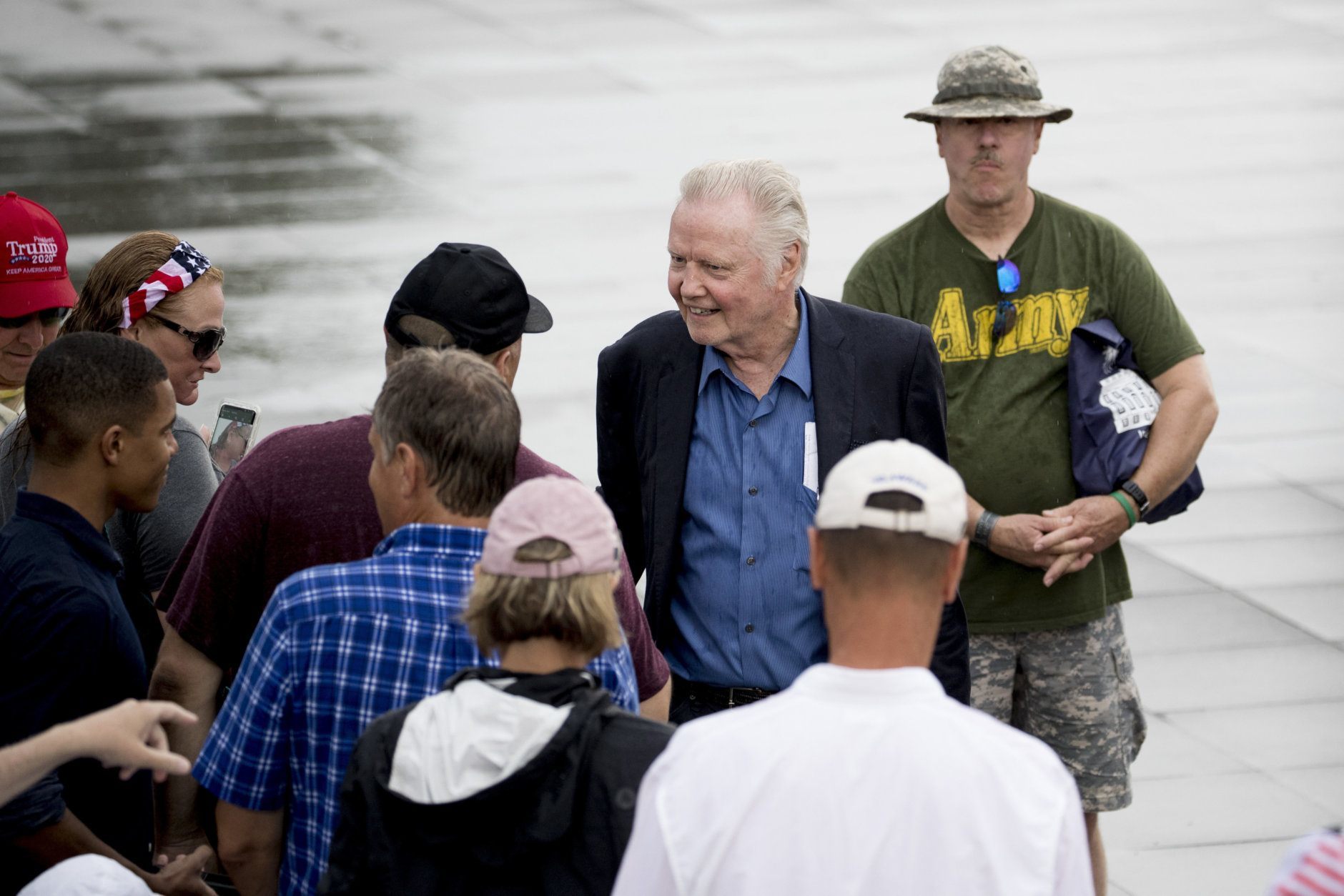 Actor Jon Voight greets visitors before President Donald Trump's Independence Day celebration in front of the Lincoln Memorial, Thursday, July 4, 2019, in Washington. (AP Photo/Andrew Harnik)