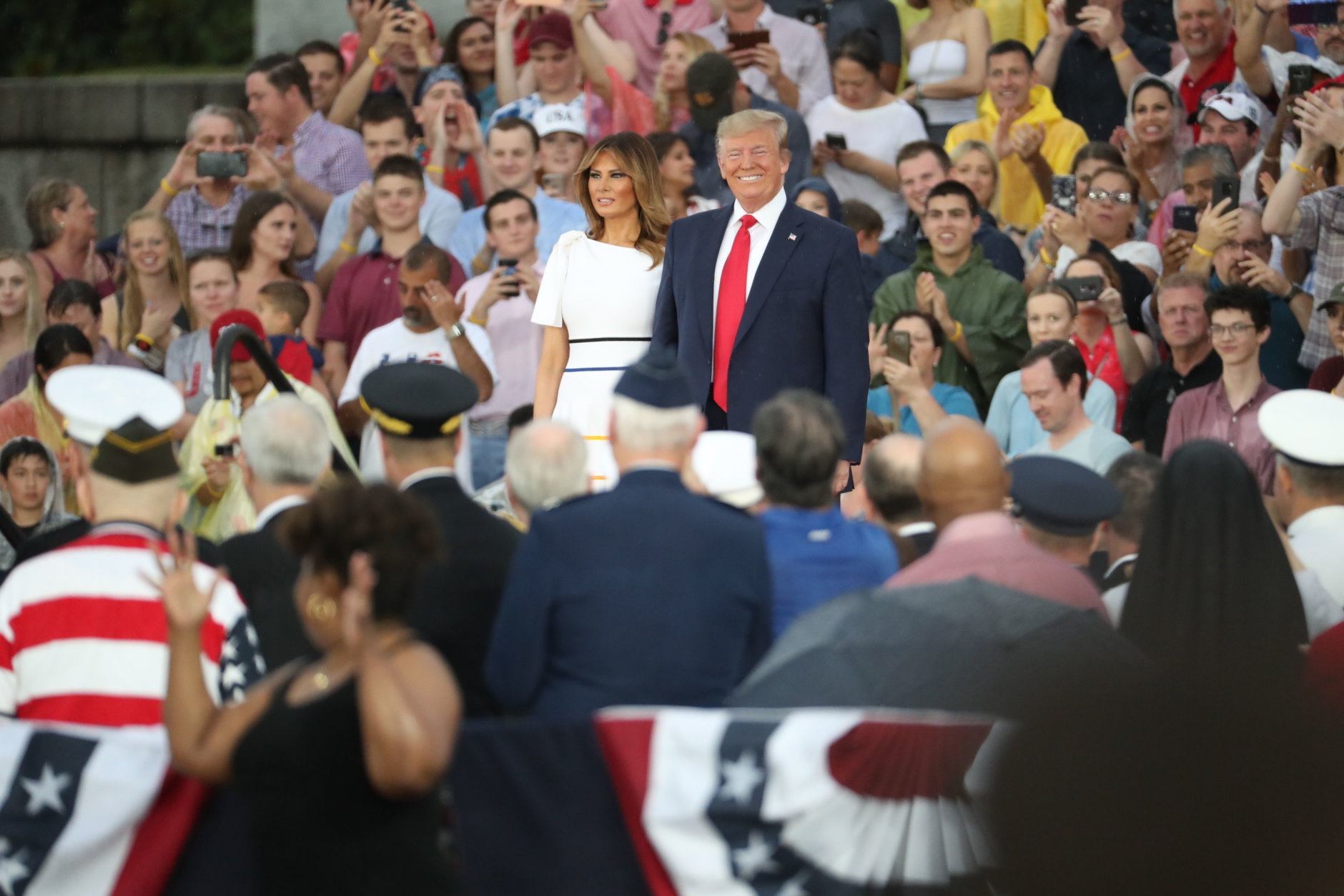 President Donald Trump and first lady Melania Trump, arrives speaks to an Independence Day celebration in front of the Lincoln Memorial in Washington, Thursday, July 4, 2019. (AP Photo/Andrew Harnik)