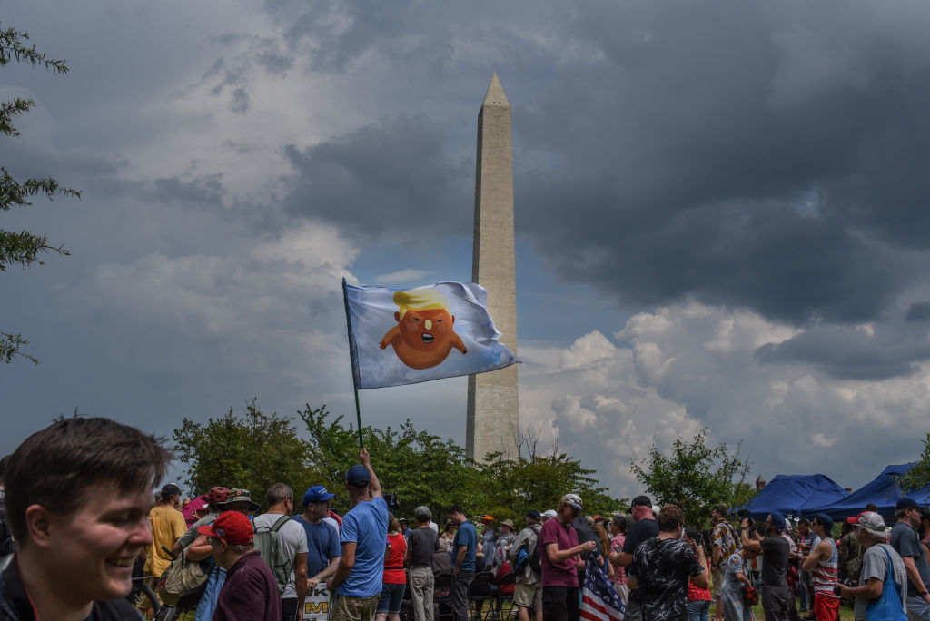WASHINGTON, DC - JULY 04: People gather on the National Mall ahead of President Trump's speech during Fourth of July festivities on July 4, 2019 in Washington, DC. President Trump is holding a "Salute to America" celebration on the National Mall on Independence Day this year with musical performances, a military flyover, and fireworks. (Photo by Stephanie Keith/Getty Images)