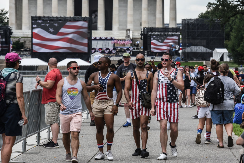 WASHINGTON, DC - JULY 04: People gather on the National Mall ahead of President Trump's speech during Fourth of July festivities on July 4, 2019 in Washington, DC. President Trump is holding a "Salute to America" celebration on the National Mall on Independence Day this year with musical performances, a military flyover, and fireworks. (Photo by Stephanie Keith/Getty Images)