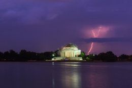 Lightning is seen over the Jefferson Memorial during a storm on July 6, 2019, in D.C. (WTOP/Dave Dildine)