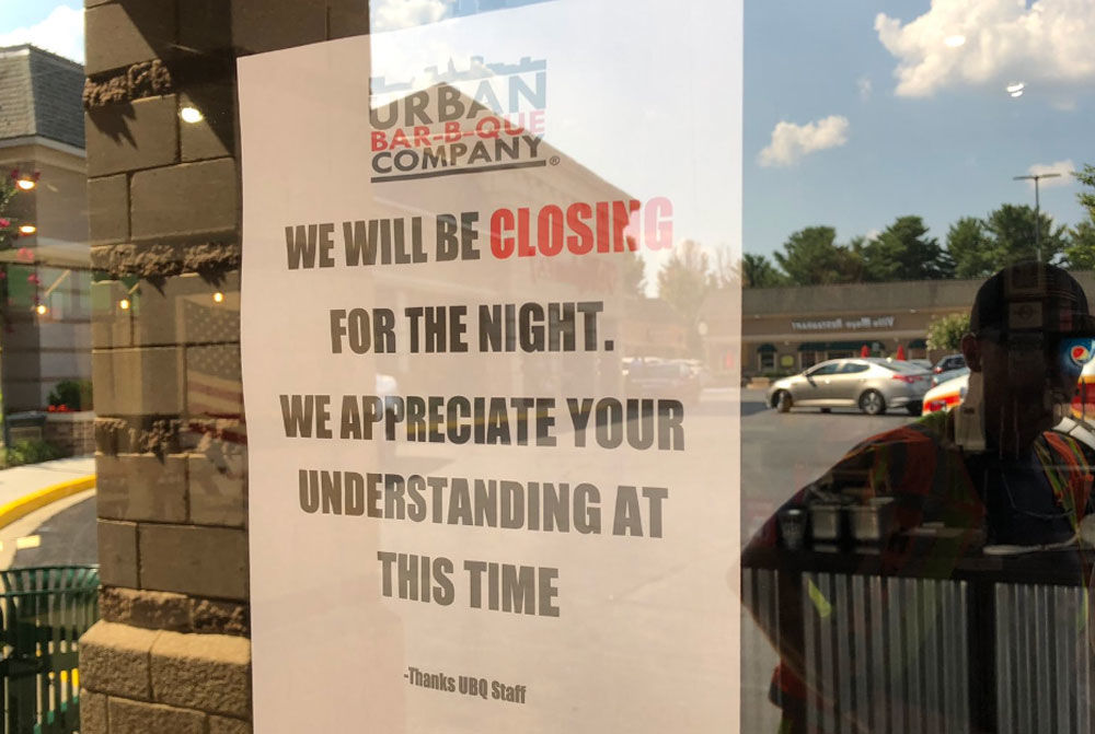 <p>Urban Bar-B-Que on Norbeck Road in Rockville, Maryland, is closed for the night after a van crashed through the restaurant on Tuesday, July 30, 2019.</p>

