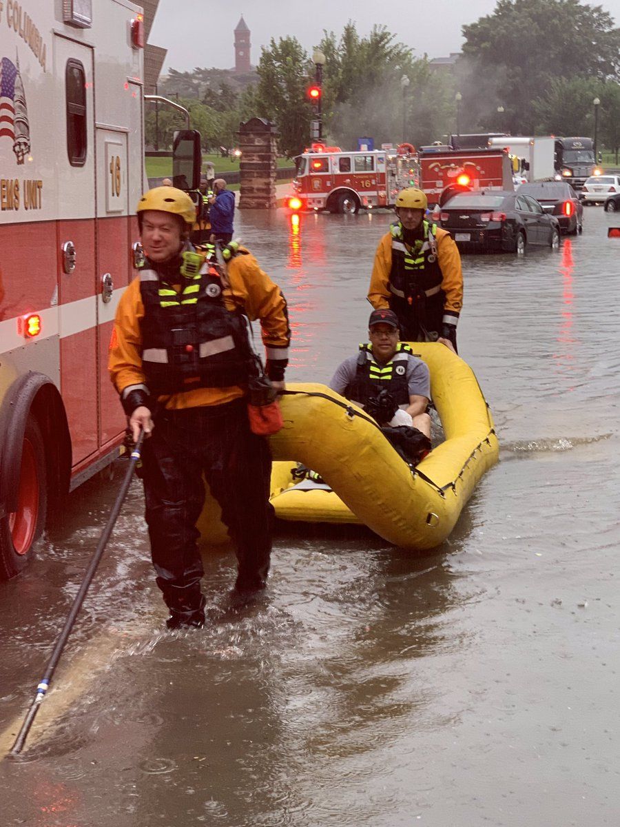 Constitution Avenue in Northwest was closed between 12th Street NW and 17th Street NW. Here D.C. Fire and EMS rescues people at 15th Street and Constitution Avenue NW. (Courtesy D.C. Fire and EMS)