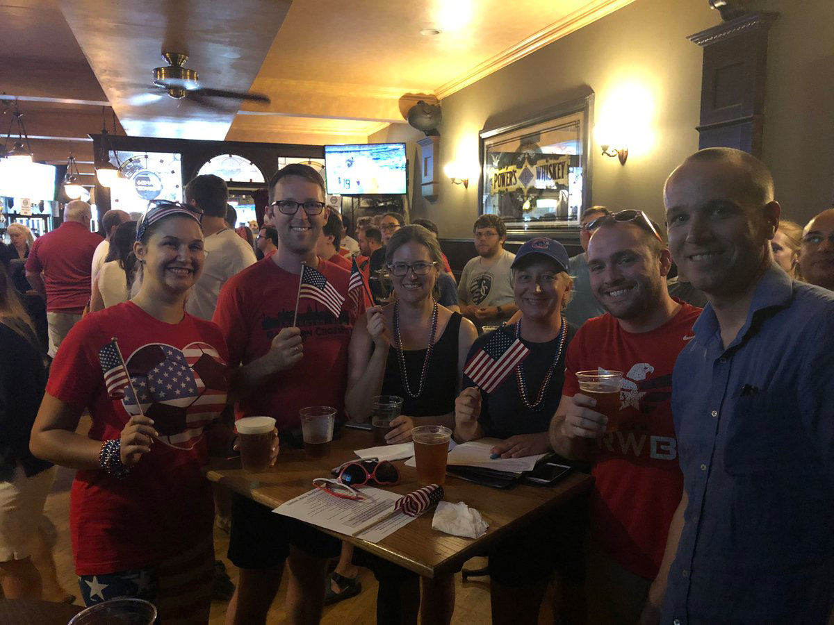 Even at an Irish pub, there were plenty of American flags to go around during the game. (WTOP/Keara Dowd)