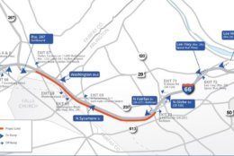 This map shows the Virginia Department of Transportation's plan to widen eastbound lanes of I-66 inside the beltway. (Courtesy Virginia Department of Transportation)