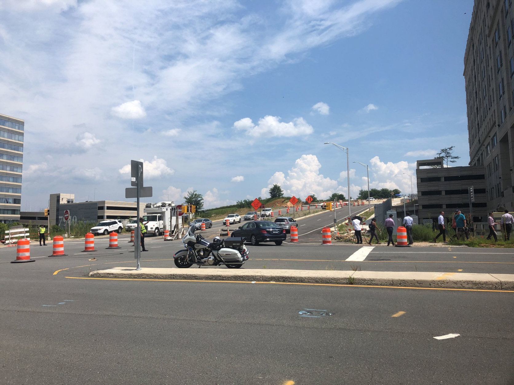 Traffic on Jones Branch Drive was closed and diverted to the Beltway Express Lanes. (WTOP/Max Smith)