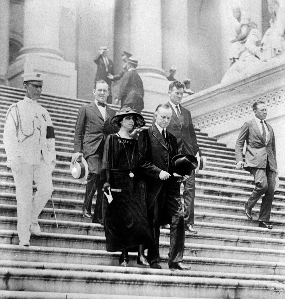 <p>In 1923, the 29th president of the United States, Warren G. Harding, died in San Francisco; Vice President Calvin Coolidge became president.</p>
<p>U.S. President Calvin Coolidge, right foreground, and first lady Grace Coolidge, left, attend the viewing for the late President Warren G. Harding, lying in state, in Washington, D.C., in August 1923. Harding died of a heart attack while in San Francisco, Ca., on Aug. 2. (AP Photo)</p>
<p>&nbsp;</p>
