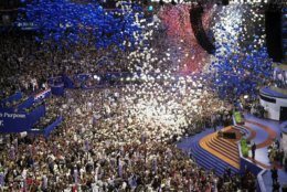 <p>In 2000, Republicans awarded Texas Gov. George W. Bush their 2000 presidential nomination at the party&#8217;s convention in Philadelphia and ratified Dick Cheney as his running mate.</p>
<p>Republican presidential candidate George W. Bush accepts his party&#8217;s nomination as a shower of balloons fall to the First Union Center floor at the end of the Republican National Convention in Philadelphia Thursday, Aug. 3, 2000. (AP Photo/Robert F. Bukaty)</p>
