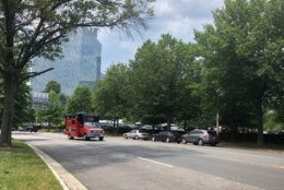 Fairfax County police responded to the Gannett building on Wednesday, Aug. 7, 2019. 