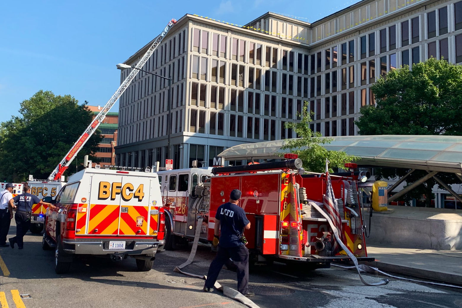 The fire broke out shortly after 9 a.m. in an upper-level boiler room in the six-story Van Ness Center office building at 4301 Connecticut Avenue.
