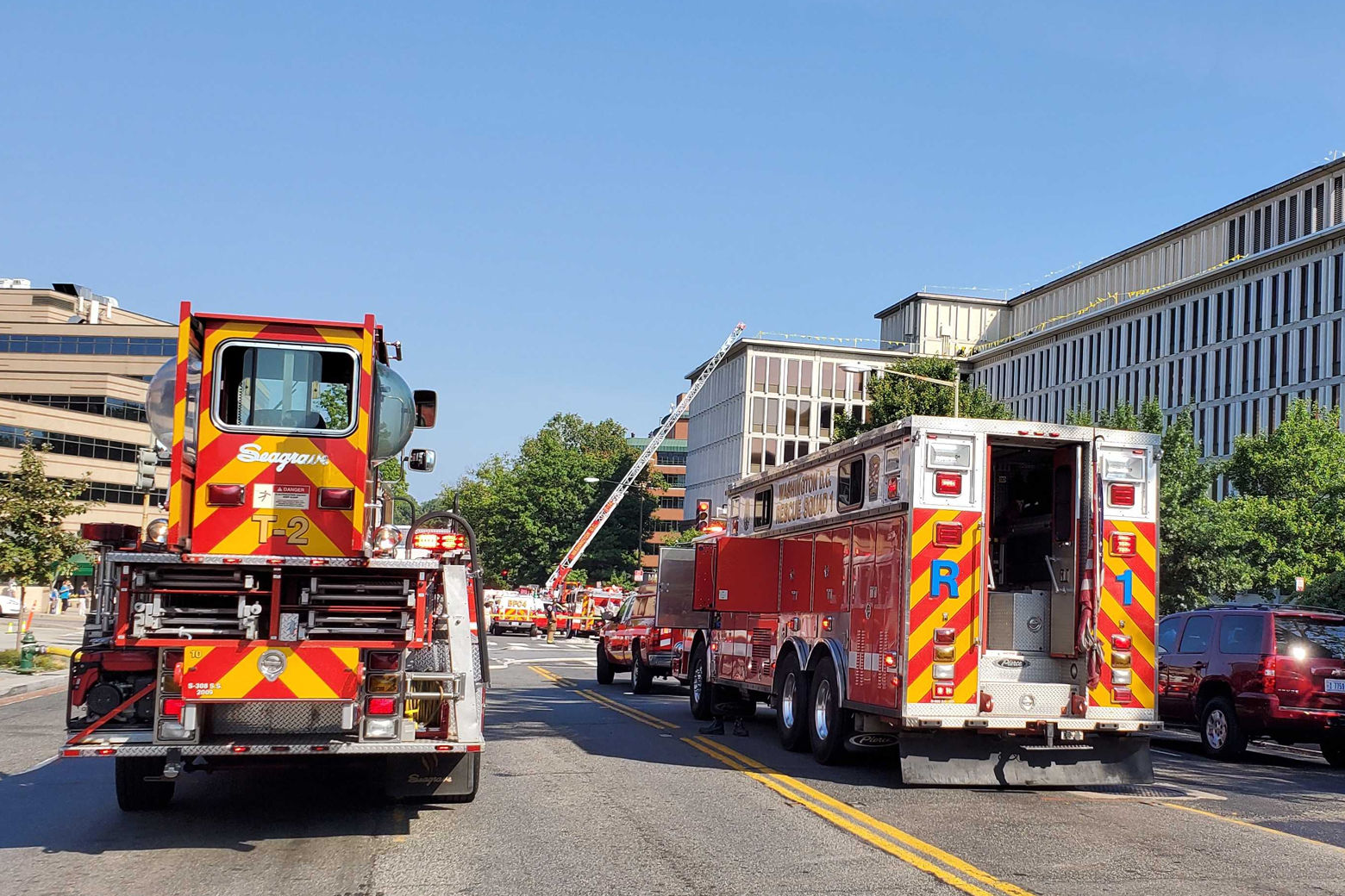 The large fire department response closed Connecticut Avenue between Yuma Street and Van Ness Street.