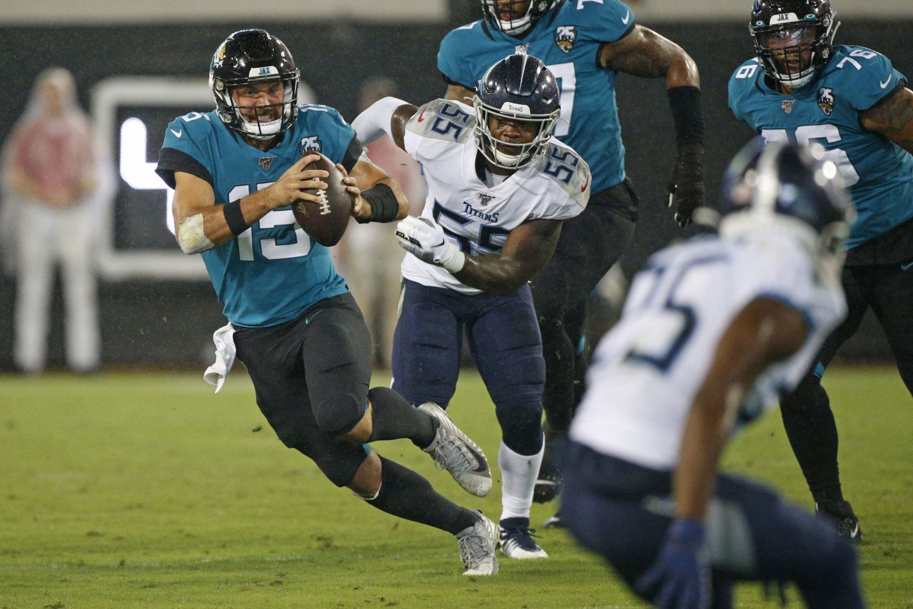 <p><b><i>Titans 7</i></b><br />
<b><i>Jaguars 20</i></b></p>
<p>Right at the point when Jacksonville was <a href="https://profootballtalk.nbcsports.com/2019/09/17/jaguars-have-fallen-apart-since-last-years-win-over-patriots/" target="_blank" rel="noopener" data-saferedirecturl="https://www.google.com/url?q=https://profootballtalk.nbcsports.com/2019/09/17/jaguars-have-fallen-apart-since-last-years-win-over-patriots/&amp;source=gmail&amp;ust=1569267828649000&amp;usg=AFQjCNGnReY7tlDUUHGAkIsn3qWvRQZFbg">trending in the wrong direction</a>, Gardner Minshew showed up out of nowhere to join D.C.-native Byron Leftwich as the only Jaguars QBs to throw for a touchdown in each of his first three games. If the Jags win the AFC South with the mustached (and <a href="https://twitter.com/BleacherReport/status/1175603494469824512?s=20" target="_blank" rel="noopener">leggy</a>) Minshew at QB, Nick Foles may have just been <a href="https://en.wikipedia.org/wiki/Wally_Pipp" target="_blank" rel="noopener" data-saferedirecturl="https://www.google.com/url?q=https://en.wikipedia.org/wiki/Wally_Pipp&amp;source=gmail&amp;ust=1569267828649000&amp;usg=AFQjCNG1IIn1fc4DkteoLMJ8BItYuajBQw">Wally Pipp</a>&#8216;d two years after nearly doing the same to Carson Wentz.</p>
