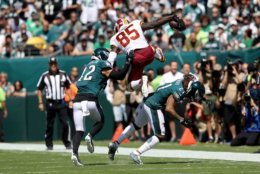<p><b><i>Redskins 27</i></b><br />
<b><i>Eagles 32</i></b></p>
<p>Forget the blown 17-point lead or DJax scorching his former team (again), or the organizational arrogance of making last year&#8217;s leading rusher Adrian Peterson a healthy scratch for the first time in his career (on a day in which they were held to 28 yards rushing, I might add). I&#8217;ll remember this game for <a href="https://www.espn.com/blog/washington-redskins/post/_/id/38966/watch-redskins-vernon-davis-hurdles-way-to-48-yard-td">Vernon Davis&#8217; inspired 48-yard touchdown</a> that gives him the sixth-most TD catches in NFL history among tight ends.</p>
