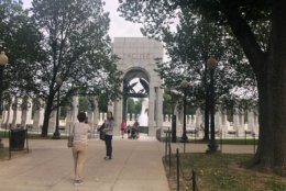 Visitors walk through the World War II memorial in Washington, D.C., on the 80th anniversary of the start of the conflict. 