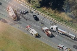A multivehicle crash on I-95 in Maryland closed lanes on Thursday, Sept. 12, 2019. (NBC Washington/Brad Freitas)