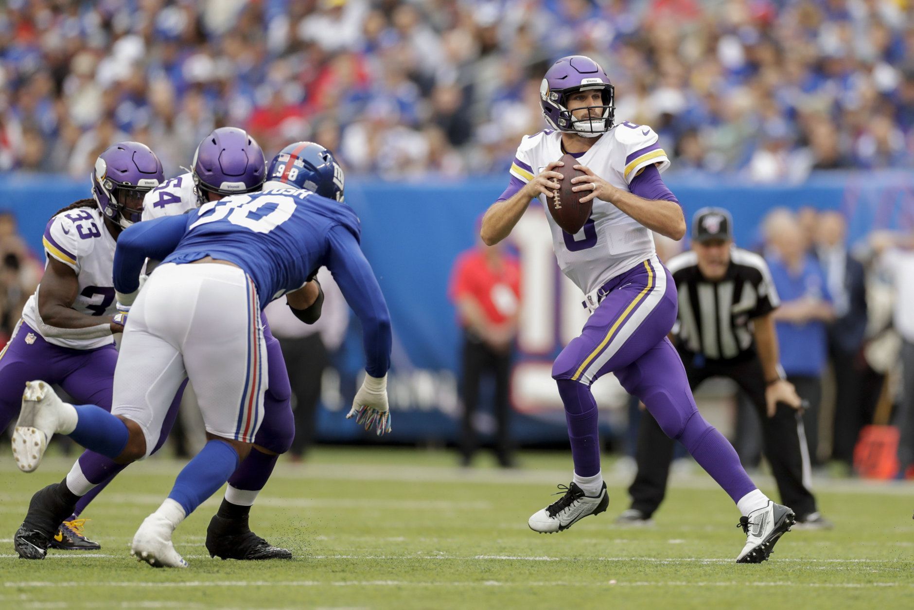 <p><b><i>Vikings 28</i></b><br />
<b><i>Giants 10</i></b></p>
<p>At least for a week, all the talk Kirk Cousins <a href="https://profootballtalk.nbcsports.com/2019/10/03/kirk-couisns-on-negative-reactions-ignorance-is-bliss/">swears he never hears</a> about his inaccuracy is minimized and <a href="https://profootballtalk.nbcsports.com/2019/10/06/adam-thielen-proud-of-how-kirk-cousins-vikings-responded/" target="_blank" rel="noopener">all is well with him and his receivers</a>. But the minute he puts up another stinker, trust and believe I will break out <a href="https://twitter.com/HoodieSiakam/status/1179170695298928640?s=20  ">his old baby gender reveal video</a> &#8212; whether he sees it or not.</p>
