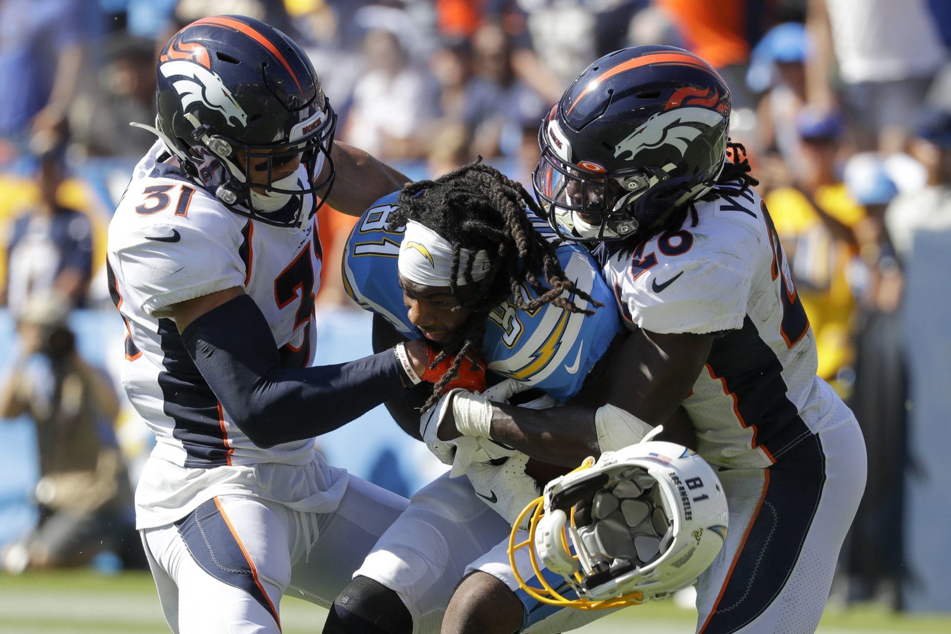 <p><b><i>Broncos 20</i></b><br />
<b><i>Chargers 13</i></b></p>
<p>Denver got its first takeaway and its first win. For a team with Joe Flacco at QB, those aren&#8217;t mutually exclusive.</p>
