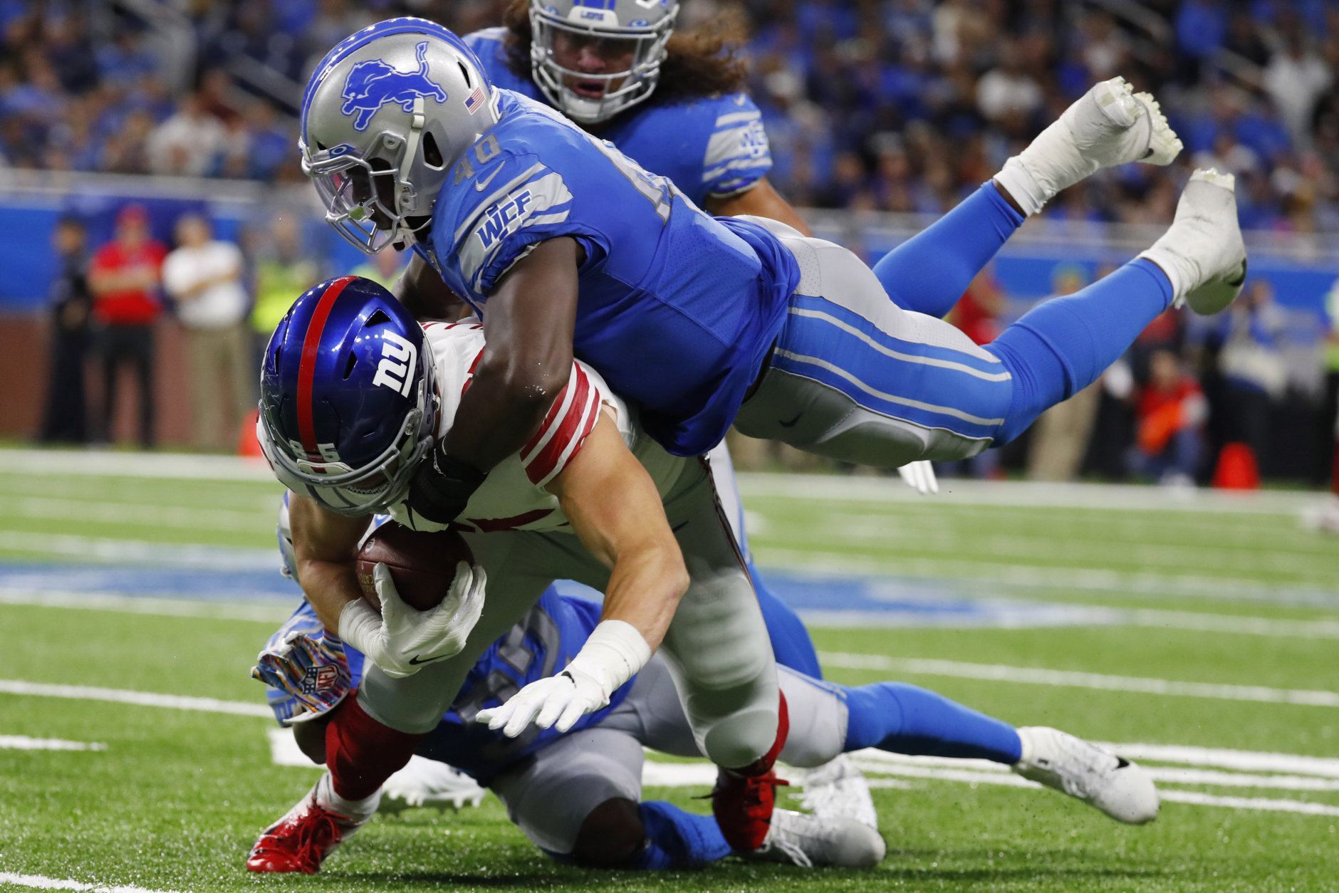 <p><b><i>Giants 26</i></b><br />
<b><i>Lions 31</i></b></p>
<p>Snacks Harrison didn&#8217;t exactly feast on the Giants in his first game against Big Blue since being traded a year ago, but Detroit is quietly in the NFC playoff hunt in a top-heavy conference.</p>
