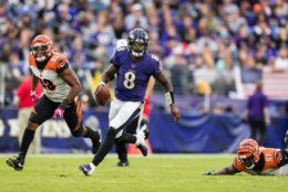 <p><b><i>Bengals 17</i></b><br />
<b><i>Ravens 23</i></b></p>
<p>Lamar Jackson has three 100-yard rushing games — two against Cincinnati alone — in his first two seasons, which matches only Billy Kilmer in the last 70 years. Every record Michael Vick owns is in jeopardy, and Baltimore gets a front-row seat for one of the greatest shows the NFL has to offer.</p>
