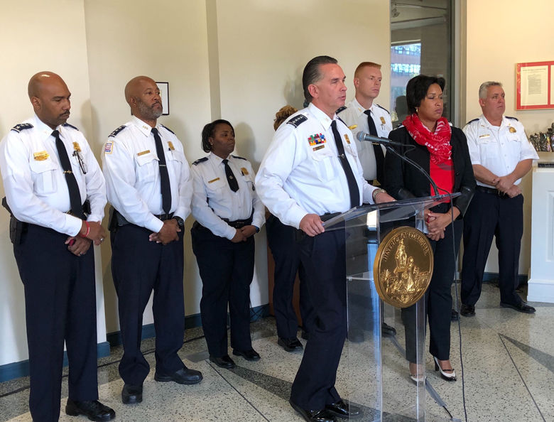 DC police Chief Peter Newsham and Mayor Muriel Bowser announcing fall crime prevention initiative