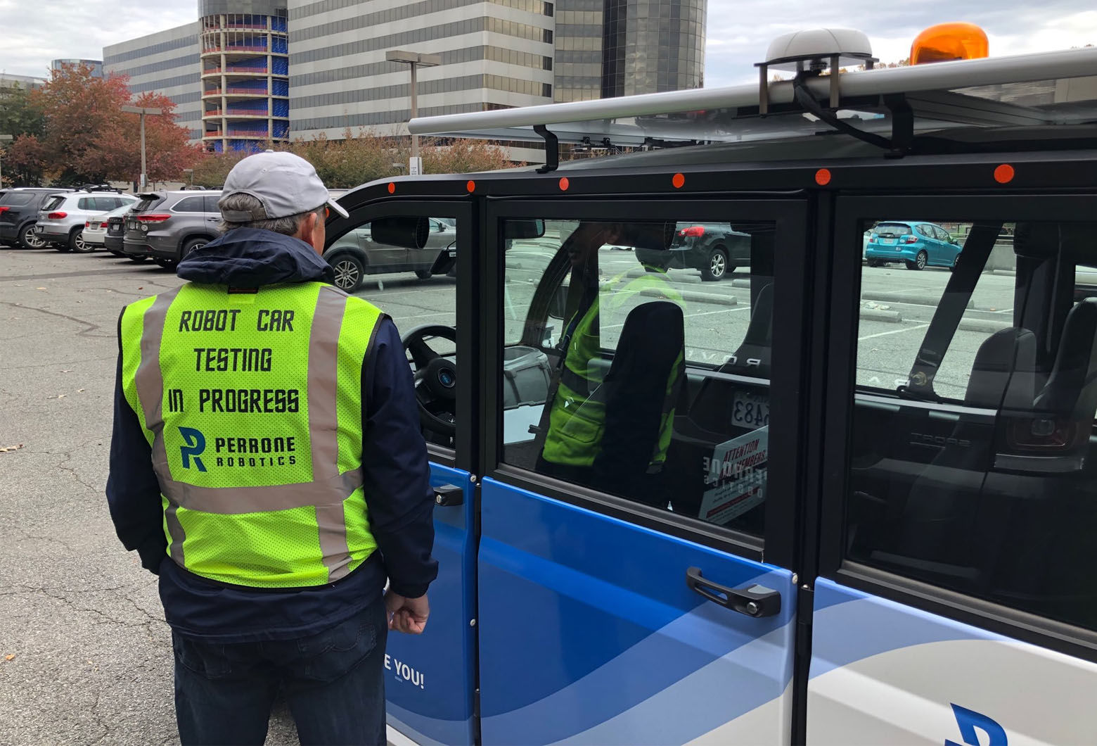 The Northern Virginia Technology Council’s Autonomous Technology Summit featured different self-driving cars. (WTOP/John Aaron)