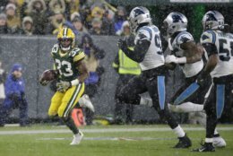 <p><em><strong>Panthers 16</strong></em><br />
<em><strong>Packers 24</strong></em></p>
<p>What&#8217;s old: Riverboat Ron Rivera gambles late by going for a rushing touchdown in the final seconds, falling short in snowy Green Bay.</p>
<p>What&#8217;s new: The Packers enter their bye week 8-2 with Aaron Rodgers playing second fiddle to Aaron Jones and the best defense they&#8217;ve had in years. What a time to be a Pack fan.</p>
