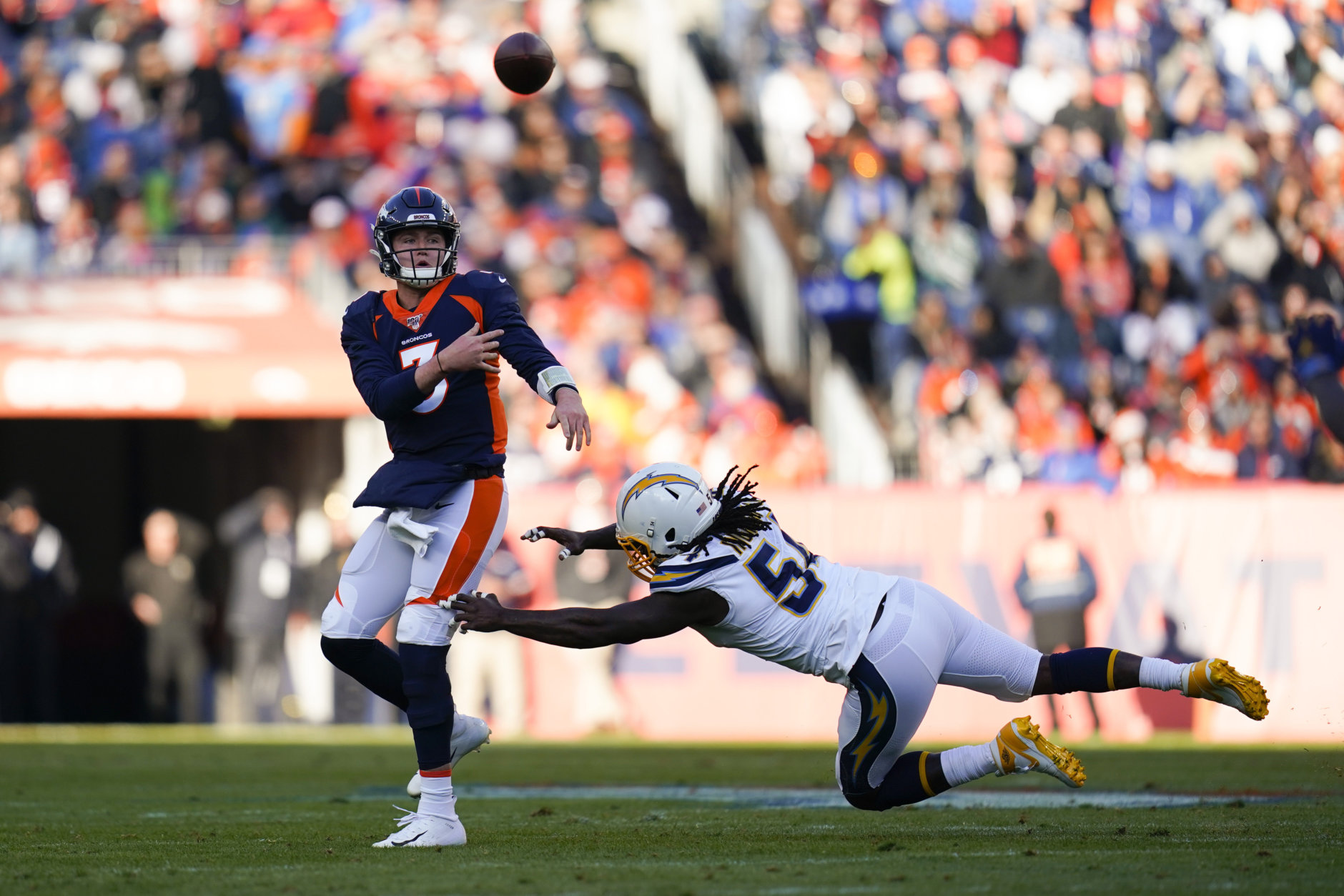 <p><b><i>Chargers 20</i></b><br />
<b><i>Broncos 23</i></b></p>
<p>Even though this result had more to do with <a href="https://www.espn.com/blog/los-angeles-chargers/post/_/id/27043/chargers-find-unique-way-to-lose-yet-another-heartbreaker-with-late-pi" target="_blank" rel="noopener" data-saferedirecturl="https://www.google.com/url?q=https://www.espn.com/blog/los-angeles-chargers/post/_/id/27043/chargers-find-unique-way-to-lose-yet-another-heartbreaker-with-late-pi&amp;source=gmail&amp;ust=1575342523390000&amp;usg=AFQjCNGI4mfN2DVAy4bXl9GN8i8A1GV7Cg">the Chargers&#8217; uncanny ability to blow games late</a> and with stunning regularity, Drew Lock&#8217;s debut victory made Denver the first team in NFL history to have two quarterbacks start and win their NFL debuts in the same season. Now, if John Elway could actually find a QB worthy of starting multiple games, the Broncos might actually be a good team again.</p>
