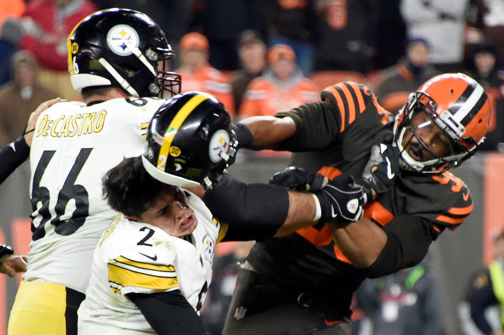 <p><b><i>Steelers 7</i></b><br />
<b><i>Browns 21</i></b></p>
<p>Only the Browns can grab a primetime, season-saving win and make it <a href="https://profootballtalk.nbcsports.com/2019/11/15/odell-beckham-it-feels-like-we-lost/" target="_blank" rel="noopener">feel like a loss</a>. <a href="https://www.youtube.com/watch?v=jev4TufepPo" target="_blank" rel="noopener">Myles Garrett&#8217;s brutal act</a> felt like the NFL&#8217;s version of the<a href="https://www.youtube.com/watch?v=4REWM99_JSI" target="_blank" rel="noopener"> NBA&#8217;s Malice in the Palace</a>, and though there were some bad actors in Steeler uniforms, <a href="https://twitter.com/JFowlerESPN/status/1195200351307210752?s=20">Cleveland&#8217;s attitude</a> came off as thuggish and turned what could have been one of the best turnaround stories into another chapter of the sordid history of the <a href="https://www.youtube.com/watch?v=tRBDMMVctu8">Factory of Sadness</a>.</p>
