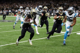 <p><b><i>Panthers 31</i></b><br />
<b><i>Saints 34</i></b></p>
<p>Another day, another bad beat for New Orleans on <a href="https://profootballtalk.nbcsports.com/2019/11/24/al-riveron-on-new-orleans-dpi-call-replay-showed-clear-and-obvious-evidence/" target="_blank" rel="noopener">a pass interference call</a>. This time, Joey Slye choked, Drew Brees led his 50th fourth-quarter comeback and the Saints now have a chance to go marching into a division title with a win over Atlanta on Thanksgiving Day.</p>

