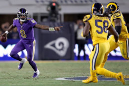 <p><em><strong>Ravens 45</strong></em><br />
<em><strong>Rams 6</strong></em></p>
<p>Remember a few months ago when Baltimore was calling its offense &#8220;revolutionary&#8221; and we were wondering what the hell that means? This is what that means: <a href="https://www.espn.com/chalk/story/_/id/28108572/ravens-qb-lamar-jackson-favored-las-vegas-win-mvp">Lamar Jackson is the MVP favorite</a> and the Ravens are <a href="https://profootballtalk.nbcsports.com/2019/11/21/ravens-running-game-atop-the-nfl-across-the-board/">by far the greatest running team we&#8217;ve ever seen</a>. And Monday night, <a href="https://www.espn.com/nfl/story/_/id/28126139/safety-eric-weddle-says-share-ravens-intel-rams ">Eric Weddle stood idly by</a> and watched it happen to the slowly sinking Rams.</p>
