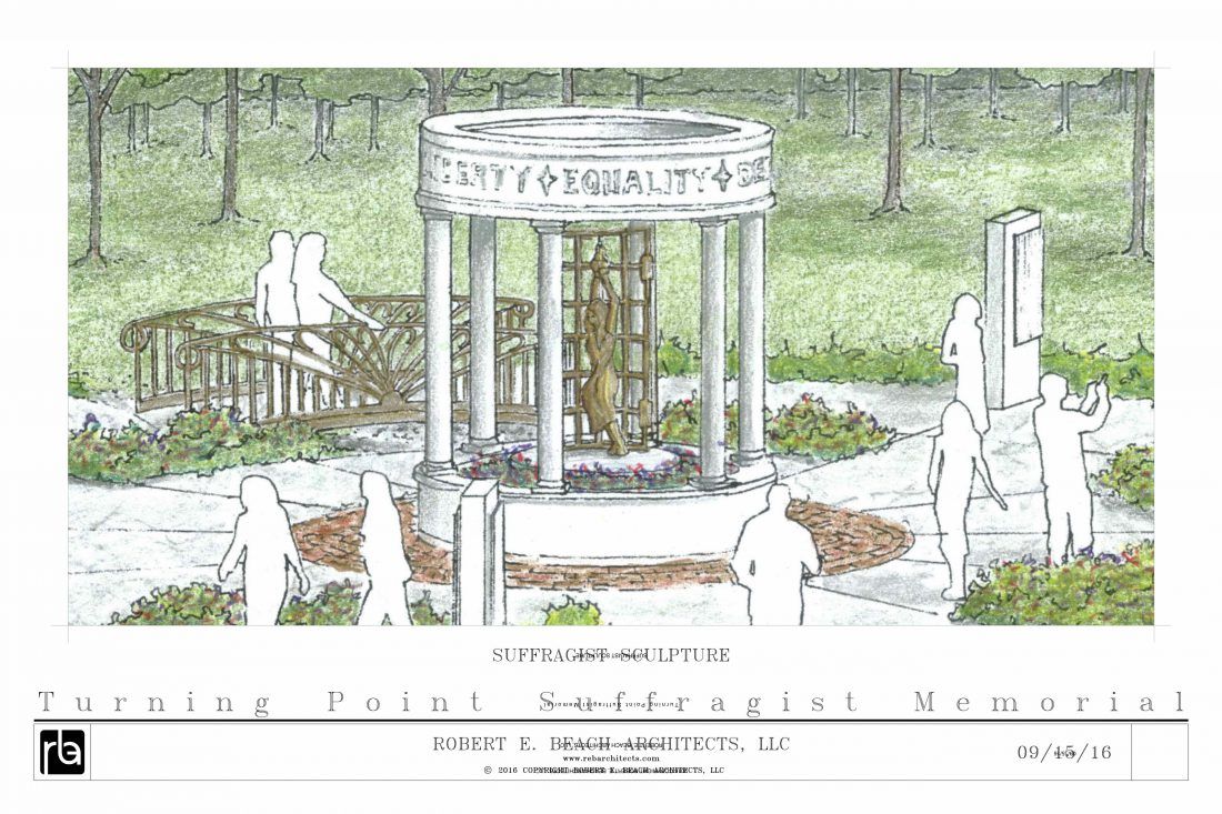 Renderings for the Turning Point Suffragist Memorial show the details of the design. 