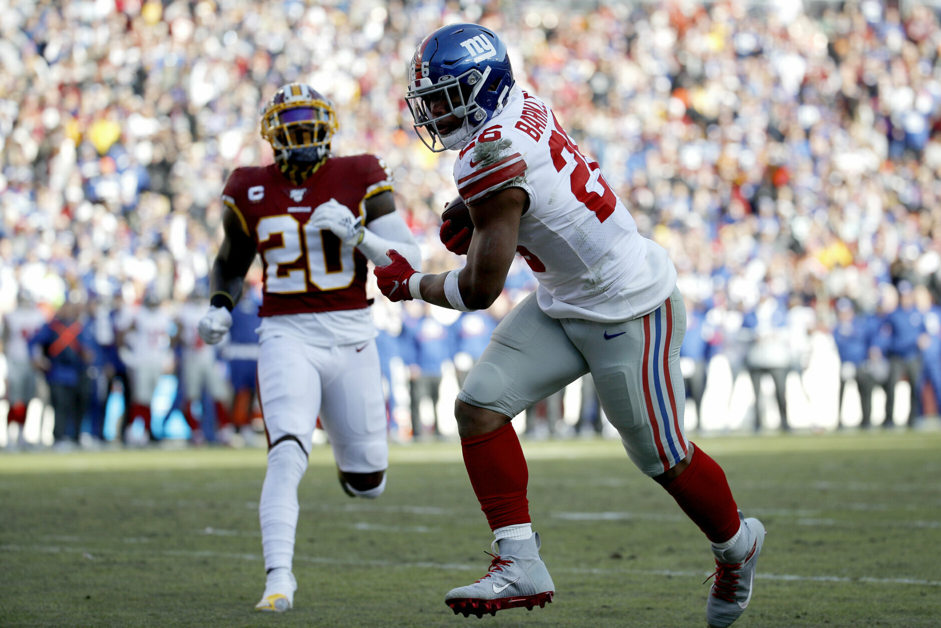 <p><b><i>Giants 41</i></b><br />
<b><i>Redskins 35 (OT)</i></b></p>
<p>The Redskins won (?) the battle for the second overall pick in 2020, and presumably, the right to get Hyattsville-native Chase Young in Burgundy and Gold. Yet, the Giants&#8217; future seemed brighter, with Daniel Jones becoming the first rookie to throw for 350 yards, 5 TDs and no picks and Saquon Barkley churning up 279 total yards. If the first Giants game had <a href="https://profootballtalk.nbcsports.com/2019/12/19/dwayne-haskins-gets-ill-thinking-about-first-game/" target="_blank" rel="noopener">Dwayne Haskins sick</a>, it figures to be awhile before this matchup soothes his stomach.</p>
