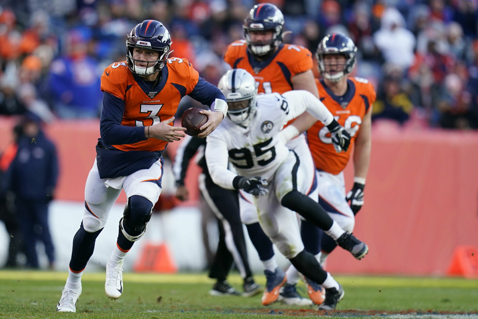 <p><b><i>Raiders 15</i></b><br />
<b><i>Broncos 16</i></b></p>
<p>Not all 7-9 records are created equal. Denver wrapped up a 4-1 stretch with Drew Lock as the starting QB, while Oakland&#8217;s slim playoff chances were dashed in almost every way, including <a href="https://www.espn.com/nfl/recap?gameId=401128036" target="_blank" rel="noopener">Shelby Harris&#8217; haunting of his former team</a> to deal the Raiders their fifth loss in their final six games representing the Bay Area. The Silver and Black limp to Las Vegas with their third straight losing season and 14th since their 2002 Super Bowl run, while the Broncos look a team that could challenge Kansas City in 2020.</p>

