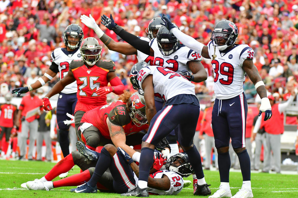 <p><b><i>Texans 23</i></b><br />
<b><i>Bucs 20</i></b></p>
<p>Much like their quarterback &#8220;<a href="https://wtop.com/gallery/nfl/2019-nfl-week-15-recap/" target="_blank" rel="noopener">The Great Equalizer</a>,&#8221; Tampa&#8217;s <a href="https://profootballtalk.nbcsports.com/2019/12/21/bucs-lead-league-in-points-scored-and-allowed-off-turnovers/" target="_blank" rel="noopener">fascinating turnover fortunes</a> once again keep them close but ultimately short of victory. Houston won&#8217;t get so many holiday gifts in their winner-takes-division matchup with Tennessee next week.</p>
