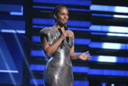 Alicia Keys speaks at the 62nd annual Grammy Awards on Sunday, Jan. 26, 2020, in Los Angeles. (Photo by Matt Sayles/Invision/AP)