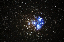 <p>Pleiades&#8217; dust: The Pleiades star cluster is still shrouded in dust left over from its birth millions of years ago.</p>

