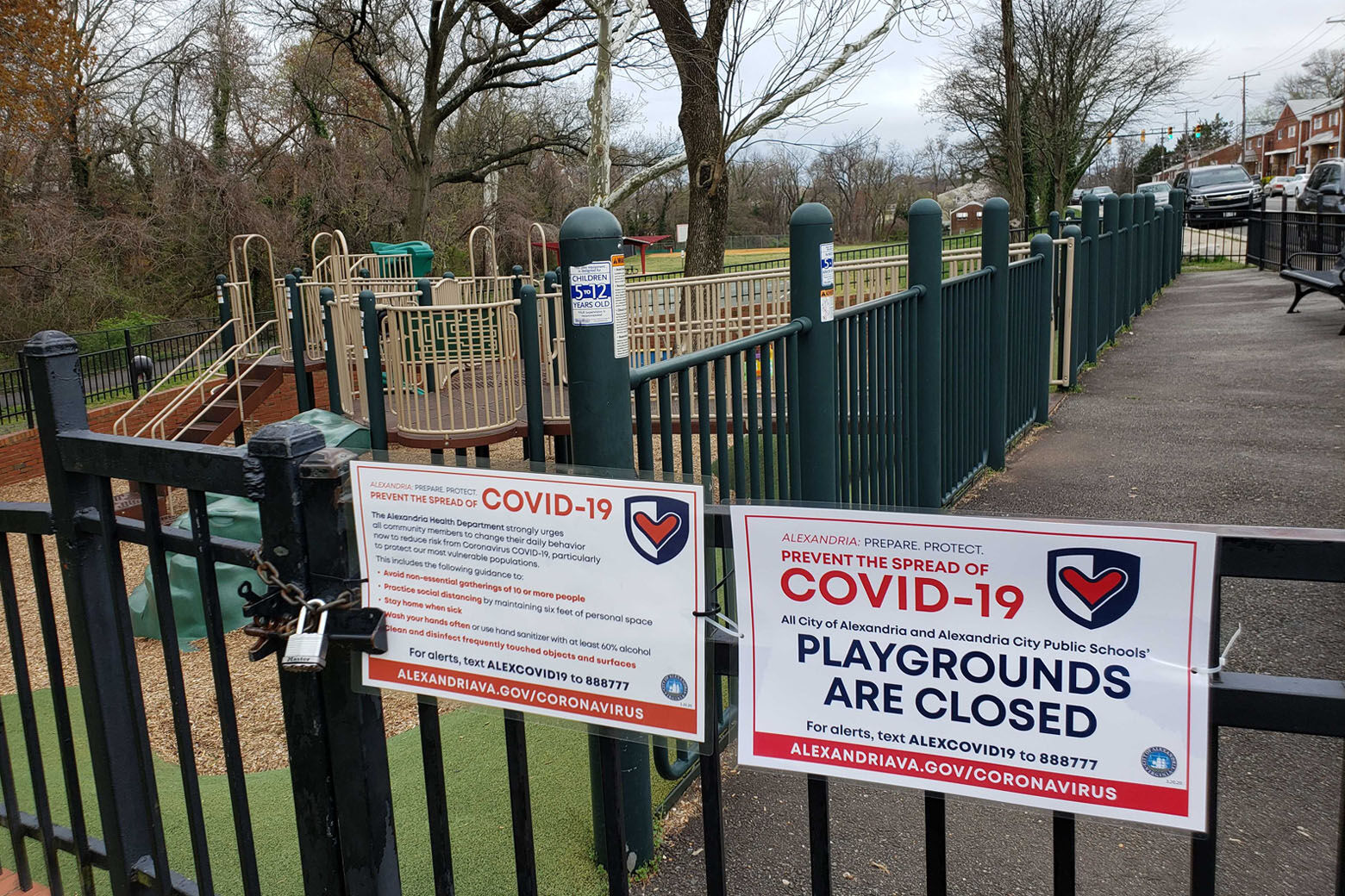 Playgrounds, like this one in Alexandria's Angel Park, are closed.