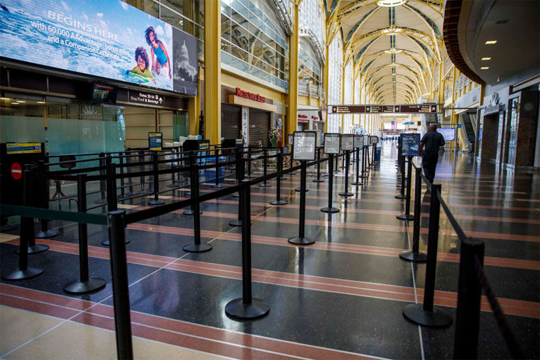 ARLINGTON ,U.S., March 30, 2020 .The TSA security check point is seen almost empty at Ronald Reagan Washington National Airport in Arlington of Virginia, the United States, on March 30, 2020. The United States has reported more than 160,000 COVID-19 cases, according to the latest tally from Johns Hopkins University's Center for Systems Science and Engineering ,CSSE. 