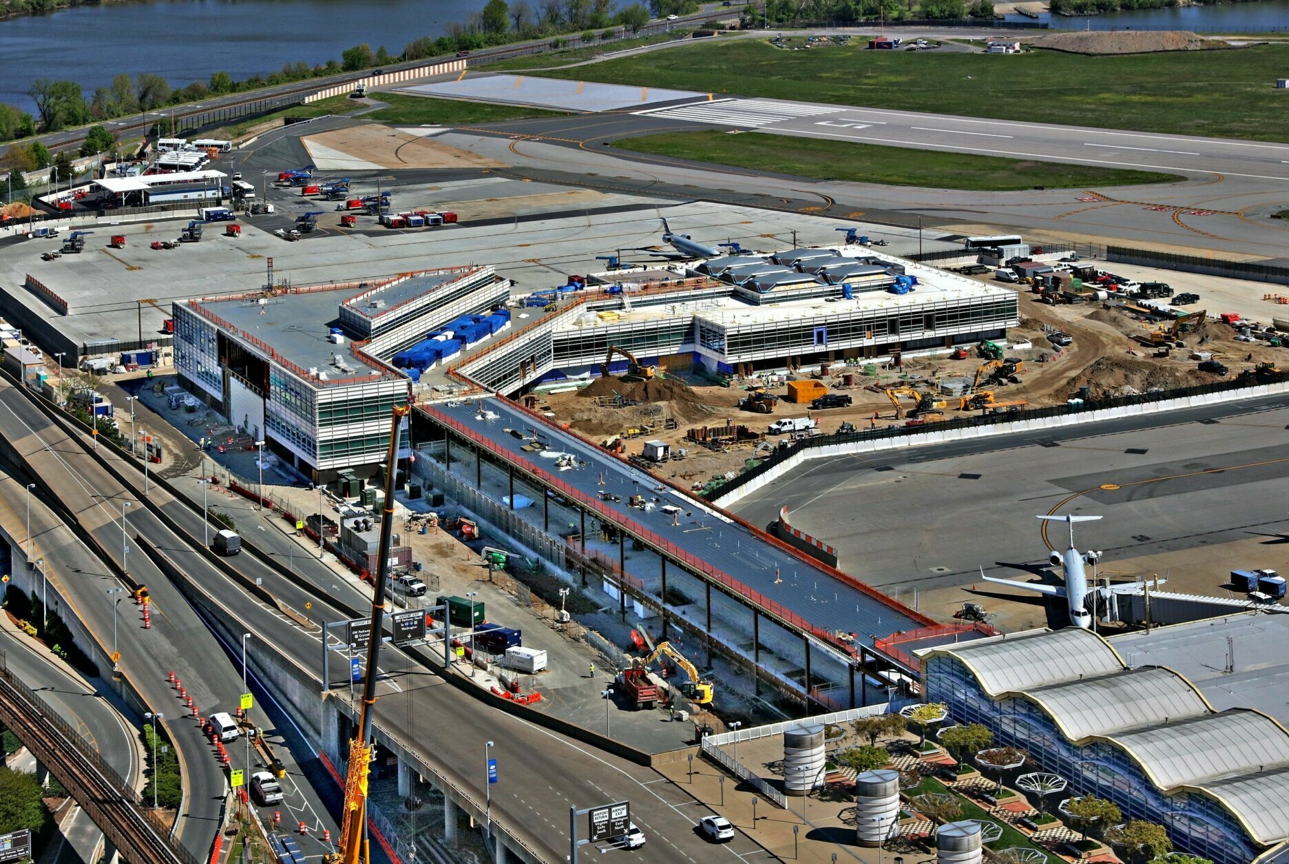 <p>MWAA says overnight work has shifted to day work, with steel frames going up and exterior panels and interior fixtures for the new concourse in place.</p>
