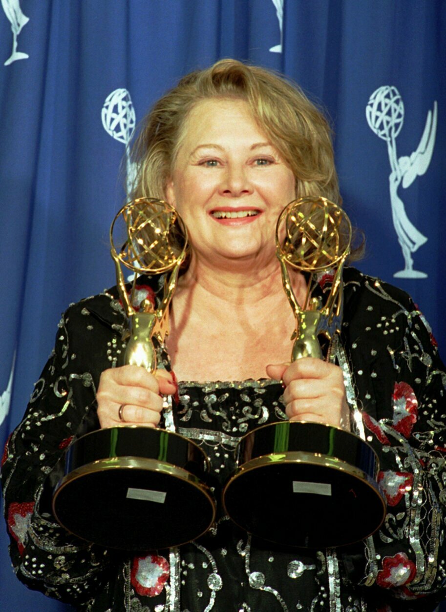 <p>Shirley Knight, winner of Outstanding Supporting Actress in a miniseries or special, holds the Emmy she won for &#8220;Indictment: The McMartin Trial,&#8221; and another Emmy for Judy Davis who also won Outstanding Actress in a miniseries or special for &#8220;Serving in Silence: The Margarethe Cammermeyer Story,&#8221; at the 47th Annual Primetime Emmy Awards ceremony Sunday, Sept. 10, 1995, at the Pasadena Civic Auditorium in Pasadena, Calif. Davis was not present at the ceremonies. (AP Photo/Reed Saxon)</p>
