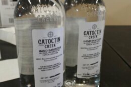 Catoctin Creek Distillery in Purcelville, Pa., is pumping out hand sanitizer, though you can see hints of what their original product is in the packaging.