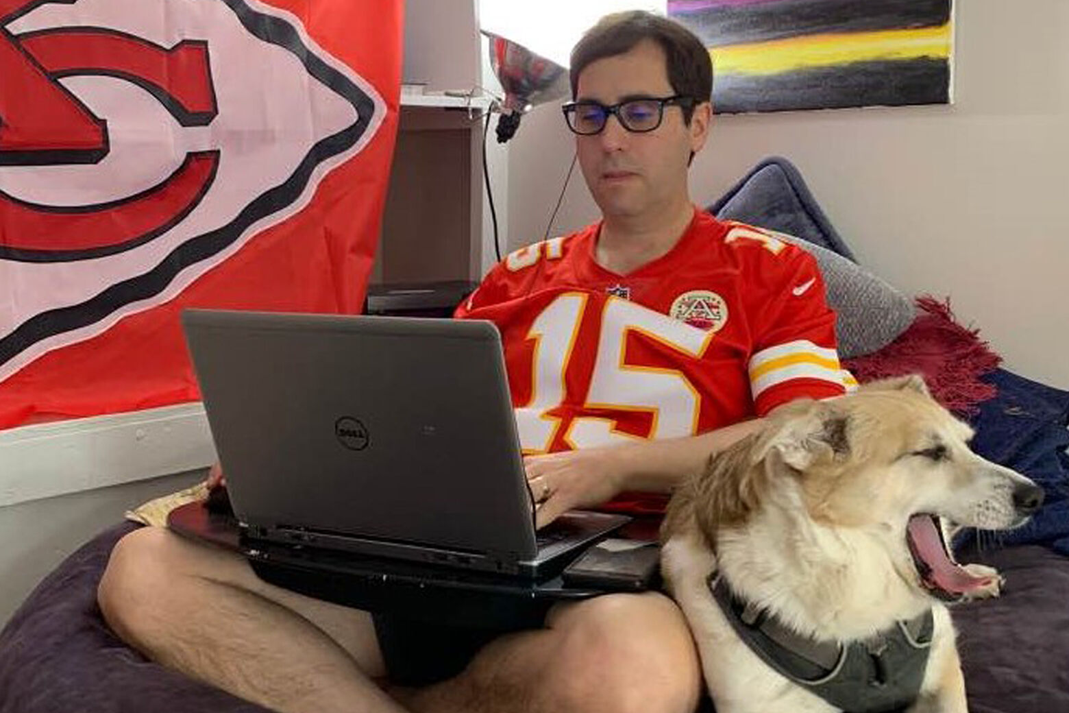 WTOP Writer/Digital Editor Jack Pointer working from home, in the company of his dog.... (WTOP/Jack Pointer)