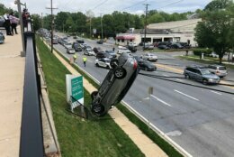 Montgomery County Fire and Rescue tweeted this picture of a rollover crash that involved a vehicle caught in power lines on May 29, 2020. 
