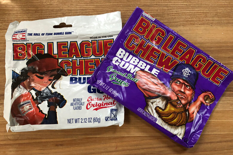 Packages of Big League Chew bubble gum are seen. 
