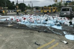 Paint is spilled at the site of a crash on Route 1 at Prince William Parkway on Wednesday, May 20, 2020. (Courtesy Virginia Department of Transportation)