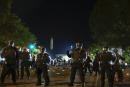 <p>WASHINGTON, DC &#8211; MAY 31: Police work to keep demonstrators back during a protest on May 31, 2020 in Washington, DC. Across the country, protests were set off by the recent death of George Floyd in Minneapolis, Minnesota while in police custody, the most recent in a series of deaths of black Americans by the police. Minneapolis police officer Derek Chauvin was taken into custody and charged with third-degree murder and manslaughter. (Photo by Tasos Katopodis/Getty Images)</p>
