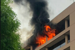 Here's what the fire at Metro headquarters looked like before D.C. firefighters put it out on May 27, 2020. (Courtesy Twitter/D.C. Fire and EMS)